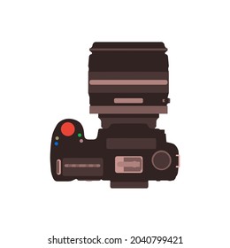 Professional dslr photo camera top view accessories vector illustration in flat style.
