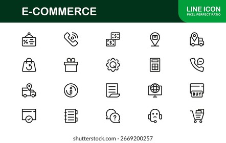 Colección de íconos de comercio electrónico de Profesional con compras en línea, Completar compra, entrega y gráficos de pago