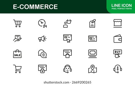 Coleção de Ícones Profissional de E-commerce com Compras Online, Finalização da Compra, Entrega e Gráficos de Pagamento