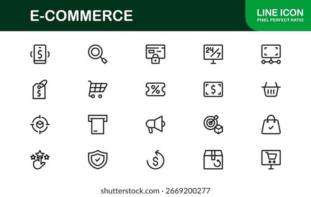 Professional E-commerce Icon Collection Featuring Online Shopping, Checkout, Delivery, and Payment Graphics