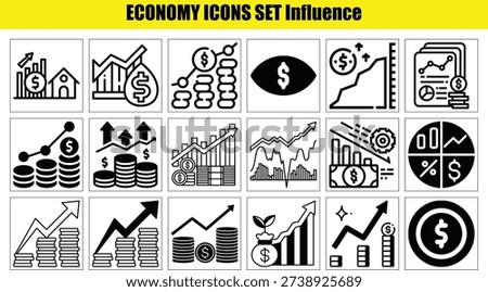 Professional economy icon set featuring finance, growth, banking, inflation, budgeting, and analytics symbols. Clean vector design, scalable and editable, perfect for websites, apps, presentations, and reports. Modern minimal style with consistent strokes, optimized for UI, infographics, and business branding projects.