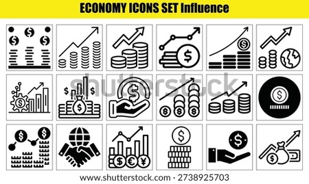 Professional economy icon set featuring finance, growth, banking, inflation, budgeting, and analytics symbols. Clean vector design, scalable and editable, perfect for websites, apps, presentations, and reports. Modern minimal style with consistent strokes, optimized for UI, infographics, and business branding projects.