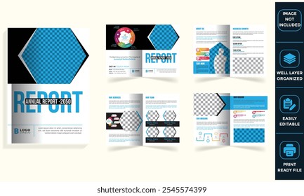 A professional, editable annual report, brochure, magazine template mockup with organized layers, and a customizable layout, ideal for corporate presentations and business reports.