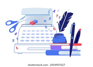 Professional editing and copywriting services banner design, flat vector illustration isolated on white background. Copywriting and creating quality content, blogging tips.