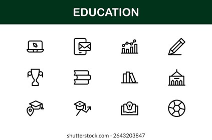 Professional Education Icon Set. Editable Modern Icons for Learning, Teaching, Schools, and Digital Educational Tools