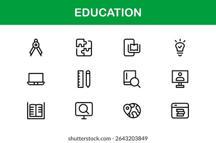 Professional Education Icon Set. Editable Modern Icons for Learning, Teaching, Schools, and Digital Educational Tools