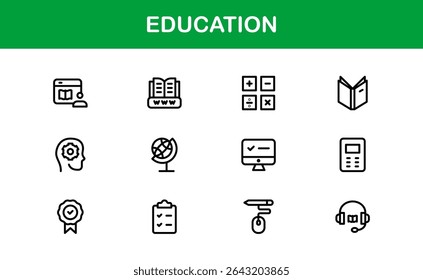 Professional Education Icon Set. Editable Modern Icons for Learning, Teaching, Schools, and Digital Educational Tools