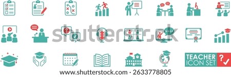 Professional education and teaching icon collection. Features classroom tools, learning materials, academic symbols, and educational technology. Perfect for educational websites and school projects.