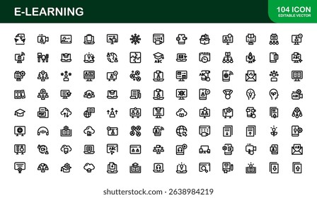 Professional E-learning icon collection crafted to elevate online education interfaces, course creators, and virtual classrooms with clean, modern visuals.