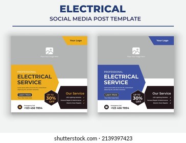 Professional electrical service poster, Electrical Social Media Post and Flyer Template