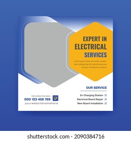 Professional Electrician Or Electrical Service Center Square Flyer Or Social Media Post Banner Template Design