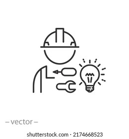 Professional Electrician Icon, Electric Master, Service Technician, Thin Line Symbol On White Background - Editable Stroke Vector Illustration