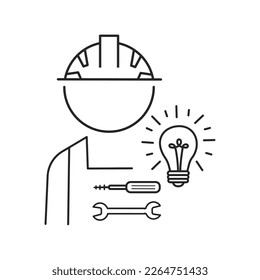 professional electrician icon, electric master, service technician, thin line symbol on white background - editable stroke vector illustration.