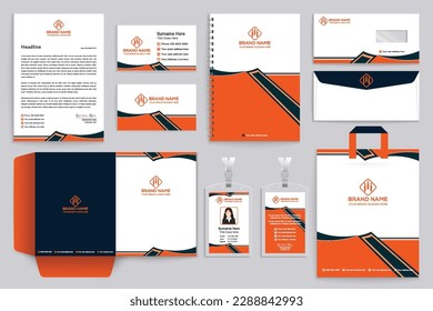 Professional elegant blue and orange stationery design 