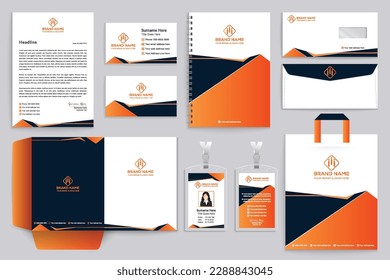 Professional elegant blue and orange stationery design 