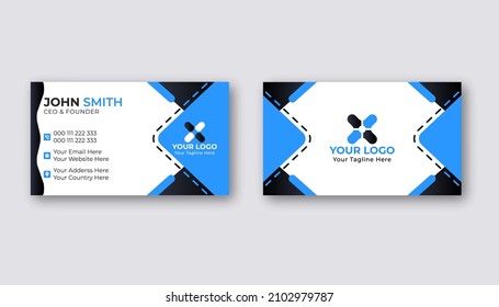 Plantilla vectorial de diseño de tarjetas de negocios modernas, azul y blanco, elegante y profesional