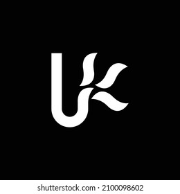 Professional elegant latest artistic letter UK KU logo icon  black and white color
