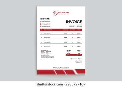 Professional elegant red color invoice design
