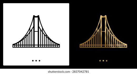 A professional, elegant, and structural vector illustration of a magnificent suspension bridge tower. Symbolizing connection, engineering, urban development, infrastructure, architecture, and robust construction. Ideal for civil engineering firms, construction companies, toll road authorities, and architectural consultancies.