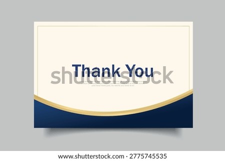 A professional and elegant thank you card template design featuring a sophisticated navy blue and gold color palette with modern curved graphic elements.
