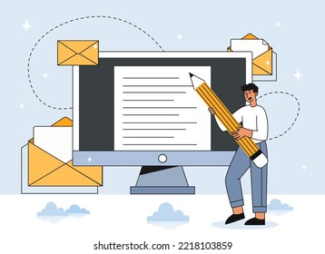 Professional email concept. Informing customers about special offers. Poster or banner for website. Business mailing, communication and interaction on Internet. Cartoon flat vector illustration