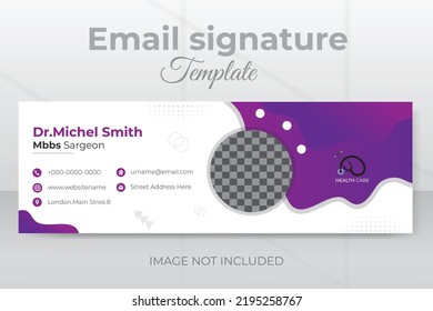 Professional email signature for all business with white background, unique  design template. Modern and minimalist layout gradient background and abstract shape design. 