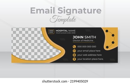 Professional email signature for all business medical healthcare service, unique design template. Modern and minimalist layout gradient background and abstract shape design. 
