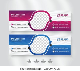 Professional email signature design with an author photo place and personal social media cover templates.