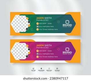 Professional email signature design with an author photo place and personal social media cover templates.