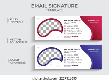 Professional email signature template, creative web socila media cover simple and elegant, corporate vector e-footer