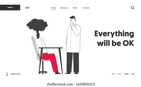 Professional and Emotional Burnout Website Landing Page. Doctor in White Robe Looking at Exhausted Businessperson with Steam instead of Head Web Page Banner. Cartoon Flat Vector Illustration, Line Art