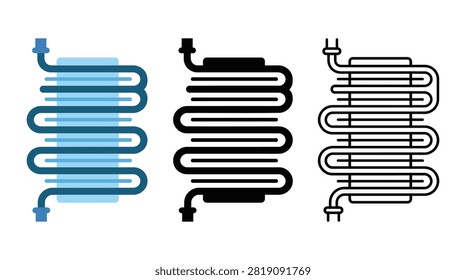 Professional engineering components featuring cooling pipes and thermal radiator equipment for HVAC systems in three distinct design styles.