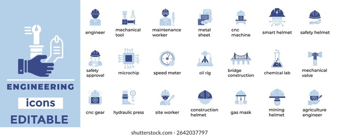 Professional engineering vector icons for industry, design, and innovation. Clean, editable, and ready for technical use.