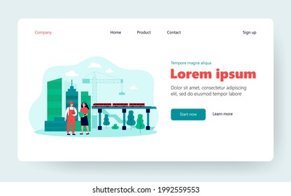 Professional engineers discussing project isolated flat vector illustration. Cartoon builders building industry infrastructure. Civil engineering and construction concept