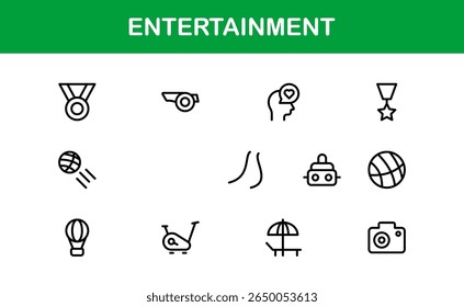 Professional Entertainment Icons Pack with Minimal Line Art Featuring Media, Music, Cinema, and Gaming