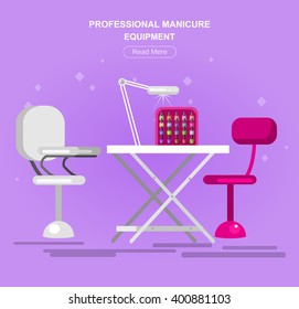 Professional equipment for beauty salon, table for the pedicure. Detailed  interior, vector  illustration