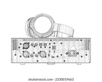 Professional equipment for electronic music. Stereo headphones in contour trend style on a white background. Vector illustration