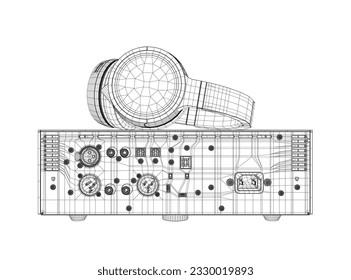 Professional equipment for electronic music wireframe. Stereo headphones in wireframe trend style on a white background. Vector illustration. 3D