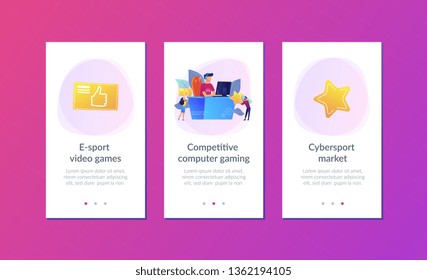 Professional e-sport player at desk playing video game and getting likes. E-sport, cybersport market, competitive computer gaming concept. Mobile UI UX GUI template, app interface wireframe