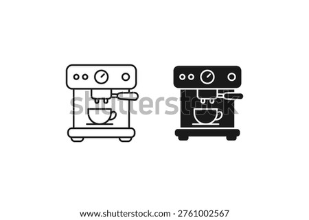Professional Espresso Coffee Maker Machine Line and Silhouette Icons