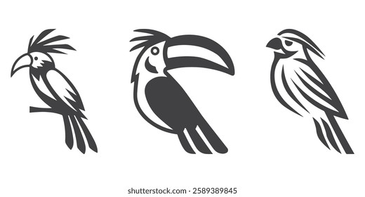 Professional Exotic Bird Logo Icons Silhouette Vector Illustration