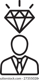 Professional expert icon featuring a male businessman profile with a valuable diamond symbol