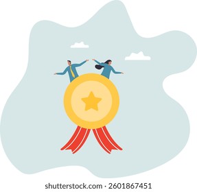 Professional or expert who success and win award, best office employee or specialist with skills to achieve goal.character for design