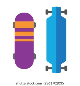 Professional extreme sportsman skateboards. Boards for skating. Multicolored flat vector icon representing sports items inventory equipment concept isolated on white background