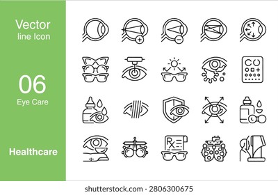 Professional Eye Care Optometry And Vision Health Vector Icon Set For Optician Clinic Eyeglasses Contact Lenses Ophthalmology And Medical Eye Exam Design