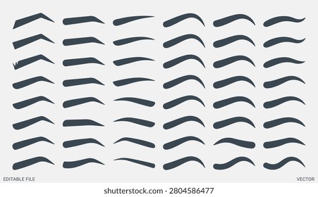 Professional eyebrow shapes chart template with different types of makeup and microblading stencils