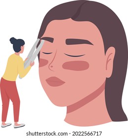 Professional eyebrow shaping flat concept vector illustration. Eyebrow specialist styling client brows isolated 2D cartoon character on white for web design. Beauty salon creative idea