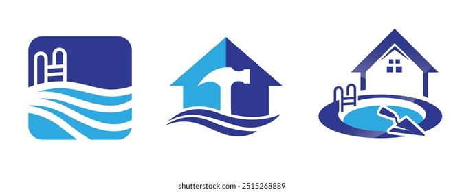 A professional and eye-catching logo design tailored for a pool construction company. This logo features elements such as water waves, pool shapes, and modern typography to convey expertise in designi