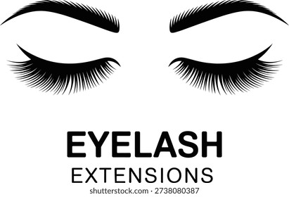 Professional Eyelash Extensions Logo with Long Thick Lashes and Groomed Eyebrows