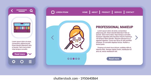 Professional facial makeup web banner and mobile app kit. Beauty industry. 